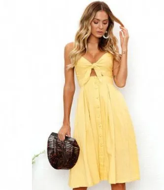 Women's Sleeveless Backless Button-Down Midi Dress