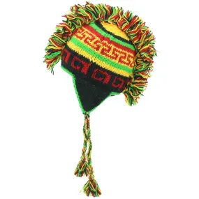 Wool Knit 'Punk' Mohawk Earflap Beanie Hat - Rasta