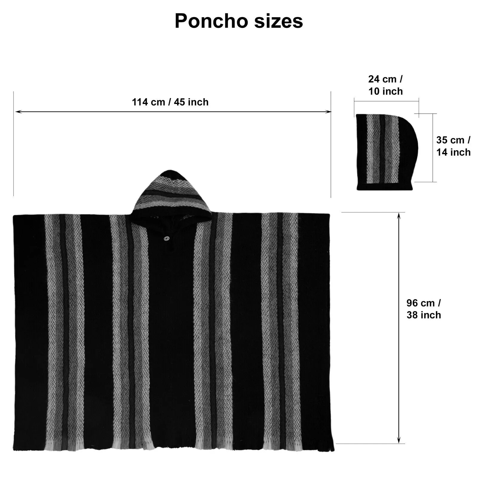 Zhocopa - Llama Wool Unisex South American Handwoven Hooded Poncho - black striped pattern