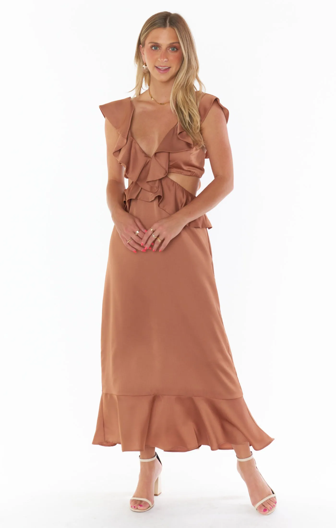 Zoey Midi Dress ~ Copper Luxe Satin